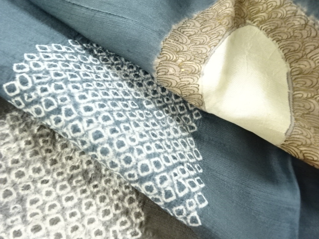  アンティーク　絞り瓢箪模様単衣男物長襦袢